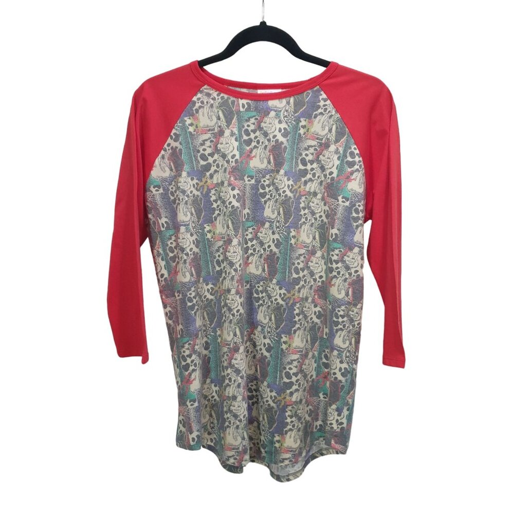 LuLaRoe Disney Randy M Women Raglan Top With Cruella Print Dalmatians 3/4 Sleeve